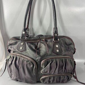 MZ Wallace Kate Gray Nylon Brown Leather Trim Shoulder Bag